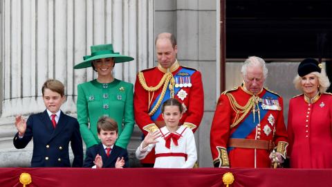 The King, the Queen, the Prince and Princess of Wales and their children on the balcony of Buckingham Palace during the Trooping the Colour celebrations.