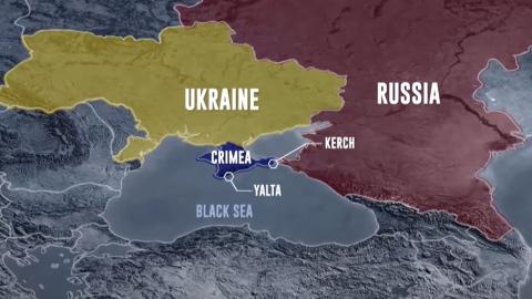 A map marking out Ukraine, Russia and Crimea