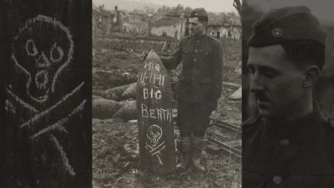 A soldier standing next to a shell for 'Big Bertha'